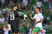 16 October 2023; Callum Robinson of Republic of Ireland and Gibraltar goalkeeper Dayle Coleing after the UEFA EURO 2024 Championship qualifying group B match between Gibraltar and Republic of Ireland at Estádio Algarve in Faro, Portugal. Photo by Stephen McCarthy/Sportsfile