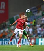 16 October 2023; Tjay De Barr of Gibraltar and Liam Scales of Republic of Ireland during the UEFA EURO 2024 Championship qualifying group B match between Gibraltar and Republic of Ireland at Estádio Algarve in Faro, Portugal. Photo by Stephen McCarthy/Sportsfile