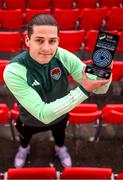 19 October 2023; Ruairi Keating of Cork City with his SSE Airtricity / SWI Player of the Month award for September 2023 at Turner's Cross in Cork. Photo by Eóin Noonan/Sportsfile