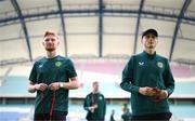 16 October 2023; Liam Scales, left, and Will Smallbone of Republic of Ireland before the UEFA EURO 2024 Championship qualifying group B match between Gibraltar and Republic of Ireland at Estádio Algarve in Faro, Portugal. Photo by Stephen McCarthy/Sportsfile