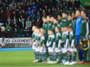 17 October 2023; A banner is displayed in opposition to the use of Casement Park during UEFA EURO 2028 before the UEFA EURO 2024 Championship qualifying group H match between Northern Ireland and Slovenia at the National Football Stadium at Windsor Park in Belfast. Photo by Ramsey Cardy/Sportsfile