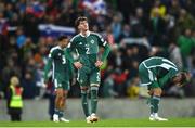 17 October 2023; Trai Hume of Northern Ireland reacts after the UEFA EURO 2024 Championship qualifying group H match between Northern Ireland and Slovenia at the National Football Stadium at Windsor Park in Belfast. Photo by Ramsey Cardy/Sportsfile