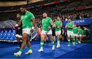 14 October 2023; Ireland players Bundee Aki, Andrew Porter, Conor Murray and Jack Conan walk onto the pitch before the 2023 Rugby World Cup quarter-final match between Ireland and New Zealand at the Stade de France in Paris, France. Photo by Brendan Moran/Sportsfile