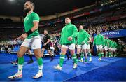 14 October 2023; Ireland players Jamison Gibson-Park, Tadhg Furlong, Mack Hansen and Tadhg Beirne walk onto the pitch before the 2023 Rugby World Cup quarter-final match between Ireland and New Zealand at the Stade de France in Paris, France. Photo by Brendan Moran/Sportsfile