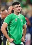 14 October 2023; Jimmy O’Brien of Ireland after his side's defeat in the 2023 Rugby World Cup quarter-final match between Ireland and New Zealand at the Stade de France in Paris, France. Photo by Brendan Moran/Sportsfile