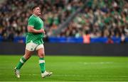 14 October 2023; Tadhg Furlong of Ireland leaves the pitch after being substituted during the 2023 Rugby World Cup quarter-final match between Ireland and New Zealand at the Stade de France in Paris, France. Photo by Brendan Moran/Sportsfile