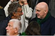 14 October 2023; Former Ireland rugby captain Keith Wood, right, and former Formula 1 team owner Eddie Jordan  in attendance at the 2023 Rugby World Cup quarter-final match between Ireland and New Zealand at the Stade de France in Paris, France. Photo by Brendan Moran/Sportsfile