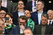 14 October 2023; An Taoiseach Leo Varadkar TD, centre, in attendance at the 2023 Rugby World Cup quarter-final match between Ireland and New Zealand at the Stade de France in Paris, France. Photo by Brendan Moran/Sportsfile