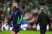 14 October 2023; Ireland head coach Andy Farrell, left, and New Zealand assistant coach Joe Schmidt before the 2023 Rugby World Cup quarter-final match between Ireland and New Zealand at the Stade de France in Paris, France. Photo by Brendan Moran/Sportsfile