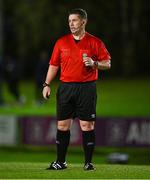 12 October 2023; Referee David Dunne during the SSE Airtricity Men's Premier Division match between UCD and Bohemians at UCD Bowl in Dublin. Photo by Ben McShane/Sportsfile