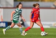 14 October 2023; Elizabeth Moore of Shelbourne and Scarlett Herron of Shamrock Rovers during the FAI Women's Cup semi-final match between Shamrock Rovers and Shelbourne at Tallaght Stadium in Dublin. Photo by Ben McShane/Sportsfile