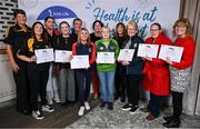 20 October 2023; The GAA is thrilled to announce and honor GAA clubs with the official &quot;Healthy Club&quot; designation. In recent years, Leinster clubs have actively taken part in the GAA's prominent Healthy Clubs pilot program, generously supported by Irish Life. Pictured are representatves from Meath with their silver awards, from left, Eilish Devine and Marie Dunne of the Na Fianna CLG club, Grainne Dowd and Anne Darcy of the Dunderry club, Noel Dempsey and Liz Farrell Hughes of the CLG Atha Troim, Johanna Mary Byrne of the Ballinlough club, Angeline Treacy of the Clonard GFC, Christine McKeon of the Duleek Bellewstown GFC, Mary P Meade of the Syddan GFC, Susan Farrell of the Ballinlough club and Gillian Duffy of the Duleek Bellewstown GFC at the presentation in the Killeshin Hotel in Portlaoise, Laois. Photo by Brendan Moran/Sportsfile