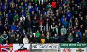 17 October 2023; A banner is displayed in opposition to the use of Casement Park during UEFA EURO 2028 before the UEFA EURO 2024 Championship qualifying group H match between Northern Ireland and Slovenia at the National Football Stadium at Windsor Park in Belfast. Photo by Ramsey Cardy/Sportsfile