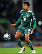 17 October 2023; Shea Charles of Northern Ireland during the UEFA EURO 2024 Championship qualifying group H match between Northern Ireland and Slovenia at the National Football Stadium at Windsor Park in Belfast. Photo by Ramsey Cardy/Sportsfile