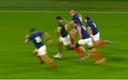 15 October 2023; Damian de Allende of South Africa breaks through the France defence of Thomas Ramos, Louis Bielle-Biarrey, Anthony Jelonch and Antoine Dupont on the way to scoring his side's second try during the 2023 Rugby World Cup quarter-final match between France and South Africa at the Stade de France in Paris, France. Photo by Brendan Moran/Sportsfile