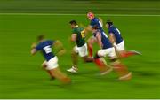 15 October 2023; Damian de Allende of South Africa breaks through the France defence of Thomas Ramos, Louis Bielle-Biarrey, Anthony Jelonch and Antoine Dupont on the way to scoring his side's second try during the 2023 Rugby World Cup quarter-final match between France and South Africa at the Stade de France in Paris, France. Photo by Brendan Moran/Sportsfile