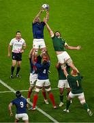 15 October 2023; Charles Ollivon of France wins a lineout from Eben Etzebeth of South Africa during the 2023 Rugby World Cup quarter-final match between France and South Africa at the Stade de France in Paris, France. Photo by Brendan Moran/Sportsfile
