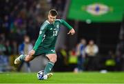 17 October 2023; Brad Lyons of Northern Ireland during the UEFA EURO 2024 Championship qualifying group H match between Northern Ireland and Slovenia at the National Football Stadium at Windsor Park in Belfast. Photo by Ramsey Cardy/Sportsfile