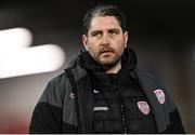 20 October 2023; Derry City manager Ruaidhrí Higgins before the SSE Airtricity Men's Premier Division match between Derry City and Shelbourne at The Ryan McBride Brandywell Stadium in Derry. Photo by Ramsey Cardy/Sportsfile