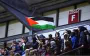 20 October 2023; A Palestinian flag flying in the crowd during the SSE Airtricity Men's First Division match between Galway United and Wexford at Eamonn Deacy Park in Galway. Photo by Stephen McCarthy/Sportsfile