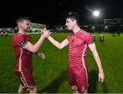 20 October 2023; Galway United players Rob Slevin, left, and Rob Manley celebrate after their side's victory in the SSE Airtricity Men's First Division match between Galway United and Wexford at Eamonn Deacy Park in Galway. Photo by Stephen McCarthy/Sportsfile