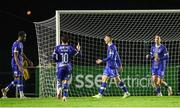 20 October 2023; Dean McMenamy of Waterford, second from right, celebrates after scoring his side's second goal during the SSE Airtricity Men's First Division match between Waterford and Treaty United at RSC in Waterford. Photo by Michael P Ryan/Sportsfile
