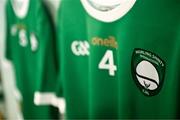 21 October 2023; The jersey of Ben Conneely in the Ireland dressing room before the 2023 Hurling Shinty International Game between Ireland and Scotland at Páirc Esler in Newry, Down. Photo by Piaras Ó Mídheach/Sportsfile