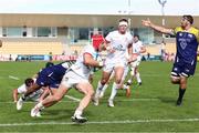 21 October 2023; Mike Lowry of Ulster scores his side's second try during the United Rugby Championship match between Zebre Parma and Ulster at Stadio Sergio Lanfranchi in Parma, Italy. Photo by Massimiliano Carnabuci/Sportsfile