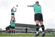 21 October 2023; Ospreys players warm-up before the United Rugby Championship match between Connacht and Ospreys at The Sportsground in Galway. Photo by Tyler Miller/Sportsfile