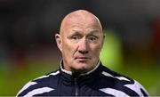 20 October 2023; Paul McGee, a member of the 1993 Galway United First Division winning team, is presented to the crowd at half-time of the SSE Airtricity Men's First Division match between Galway United and Wexford at Eamonn Deacy Park in Galway. Photo by Stephen McCarthy/Sportsfile