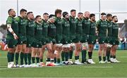 21 October 2023; The Connacht team stand for a minutes silence in respect to all those affected by the current crisis in Gaza and Israel during the United Rugby Championship match between Connacht and Ospreys at The Sportsground in Galway. Photo by Tyler Miller/Sportsfile