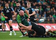 21 October 2023; Joe Joyce of Connacht is tackled by James Ratti of Ospreys during the United Rugby Championship match between Connacht and Ospreys at The Sportsground in Galway. Photo by Tyler Miller/Sportsfile