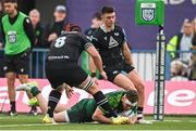 21 October 2023; Cathal Forde of Connacht scores his side's fourth try during the United Rugby Championship match between Connacht and Ospreys at The Sportsground in Galway. Photo by Sam Barnes/Sportsfile