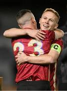 20 October 2023; Galway United captain Conor McCormack and kitman Kenny Flaherty celebrate after the SSE Airtricity Men's First Division match between Galway United and Wexford at Eamonn Deacy Park in Galway. Photo by Stephen McCarthy/Sportsfile