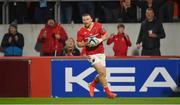 21 October 2023; Andrew Conway of Munster on his way to scoring his side's fourth try during the United Rugby Championship match between Munster and Hollywoodbets Sharks at Thomond Park in Limerick. Photo by Seb Daly/Sportsfile