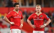 21 October 2023; Munster players Joey Carbery, left, and Ethan Coughlan during the United Rugby Championship match between Munster and Hollywoodbets Sharks at Thomond Park in Limerick. Photo by Seb Daly/Sportsfile