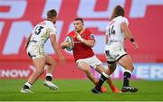 21 October 2023; Andrew Conway of Munster in action against Murray Koster, left, and Werner Kok of Hollywoodbets Sharks during the United Rugby Championship match between Munster and Hollywoodbets Sharks at Thomond Park in Limerick. Photo by Seb Daly/Sportsfile