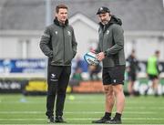 21 October 2023; Connacht assistant attack and skills coach Mark Sexton, left, with Connacht lineout and maul coach John Muldoon before the United Rugby Championship match between Connacht and Ospreys at The Sportsground in Galway. Photo by Sam Barnes/Sportsfile