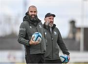 21 October 2023; Connacht defence coach Scott Fardy, left, with Connacht lineout and maul coach John Muldoon before the United Rugby Championship match between Connacht and Ospreys at The Sportsground in Galway. Photo by Sam Barnes/Sportsfile