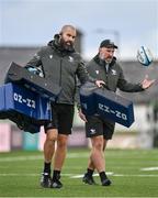 21 October 2023; Connacht defence coach Scott Fardy, left, with Connacht lineout and maul coach John Muldoon before the United Rugby Championship match between Connacht and Ospreys at The Sportsground in Galway. Photo by Sam Barnes/Sportsfile