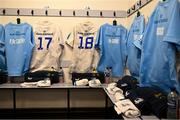 22 January 2023; The jerseys belonging to Leinster players Paddy McCarthy, 17, and Rory McGuire, 18, are seen in the dressing room before the United Rugby Championship match between Glasgow Warriors and Leinster at Scotstoun Stadium in Glasgow, Scotland. Photo by Sam Barnes/Sportsfile