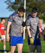 22 October 2023; Thomas O'Sullivan, left, and Tadhg O'Brien of Naomh Mairtin before the Louth County Senior Club Football Championship final between Ardee St Mary's and Naomh Mairtin at Pairc Naomh Bríd in Dowdallshill, Louth. Photo by Stephen Marken/Sportsfile