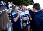 22 October 2023; Man of the match Johnny Doyle of Allenwood, 45 years old and who made his adult club football championship debut in 1996, celebrates with supporters after his side's victory in the Kildare County Intermediate Club Football Championship final between Castledermot and Allenwood at Netwatch Cullen Park in Carlow. Photo by Piaras Ó Mídheach/Sportsfile