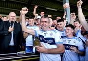 22 October 2023; Johnny Doyle of Allenwood, 45 years old and who made his adult club football championship debut in 1996, celebrates after was named as Man of the Match in his side's victory in the Kildare County Intermediate Club Football Championship final between Castledermot and Allenwood at Netwatch Cullen Park in Carlow. Photo by Piaras Ó Mídheach/Sportsfile