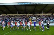 22 October 2023; Both teams parade past the main stand before the Kildare County Senior Club Football Championship final between Celbridge and Naas at Netwatch Cullen Park in Carlow. Photo by Piaras Ó Mídheach/Sportsfile