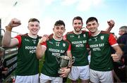 22 October 2023; St Brigids players, from left, Ciarán Sugrue, Brian Derwin, Eddie Nolan and Brian Stack after their side's victory in the Roscommon County Senior Club Football Championship final match between St Brigids and Boyle at Dr Hyde Park in Roscommon. Photo by Harry Murphy/Sportsfile