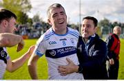 22 October 2023; Man of the Match Johnny Doyle of Allenwood, 45 years old and who made his adult club football championship debut in 1996, celebrates after his side's victory in the Kildare County Intermediate Club Football Championship final between Castledermot and Allenwood at Netwatch Cullen Park in Carlow. Photo by Piaras Ó Mídheach/Sportsfile