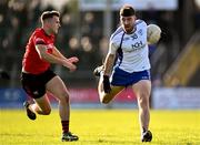 22 October 2023; Sean Hanafin of Naas in action against John Clarke of Celbridge during the Kildare County Senior Club Football Championship final between Celbridge and Naas at Netwatch Cullen Park in Carlow. Photo by Piaras Ó Mídheach/Sportsfile