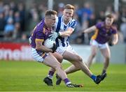 22 October 2023; Shane Cunningham of Kilmacud Crokes is tackled by Brian Bobbett of Ballyboden St Endas during the Dublin County Senior Club Football Championship Final between Kilmacud Crokes and Ballyboden St Endas at Parnell Park in Dublin. Photo by Brendan Moran/Sportsfile