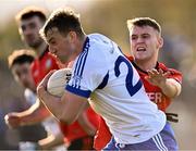 22 October 2023; Darragh Kirwan of Naas in action against John Clarke of Celbridge during the Kildare County Senior Club Football Championship final between Celbridge and Naas at Netwatch Cullen Park in Carlow. Photo by Piaras Ó Mídheach/Sportsfile
